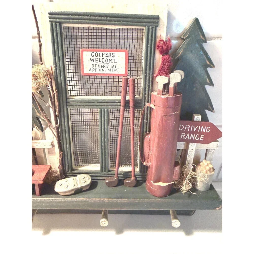 Vintage 3D Golf-Themed Wooden Key Holder & Shadow Box Wall Display